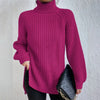 Turtleneck Pullover Sweater With Split Design | Fashionable Solid Color Long Sleeve Tops for Women