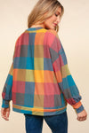 Haptics Round Neck Color Block Plaid Top