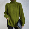 Turtleneck Pullover Sweater With Split Design | Fashionable Solid Color Long Sleeve Tops for Women