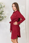 Culture Code Full Size Tie Front Half Zip Long Sleeve Shirt Dress