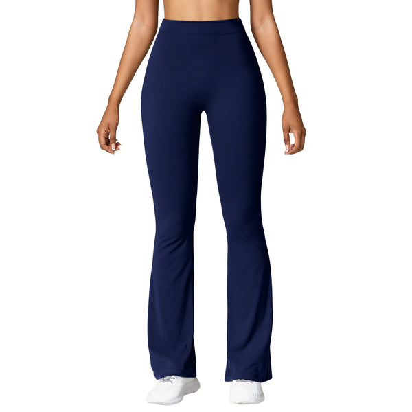 Navy flared leggings, front view