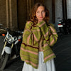 Green-and-pink striped knit hoodie