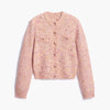 Pink round-neck button-front knit cardigan