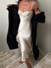White dress showing the lace bodice and thin straps