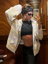 Pastel-striped hoodie with dropped shoulders