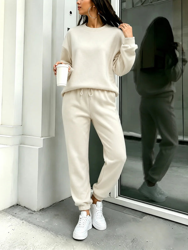 Cream-colored sweatshirt and jogger set