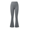 Gray flared leggings with a plain front waist