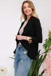 Celeste Full Size Rolled Leopard Cuff Open Front Blazer