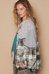 POL Balloon Sleeve Floral Color Block Plaid Shirt