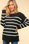 Haptics Full Size Striped Contrast Side Slit Sweater