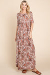 BOMBOM Printed Shirred Maxi Dress