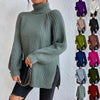 Turtleneck Pullover Sweater With Split Design | Fashionable Solid Color Long Sleeve Tops for Women