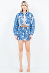 American Bazi Jacquard Trim Cropped Denim Jacket