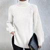 Turtleneck Pullover Sweater With Split Design | Fashionable Solid Color Long Sleeve Tops for Women