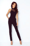 Evening Glamour Heart-Neckline Jumpsuit with Mesh Inserts