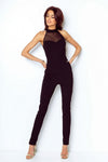 Evening Glamour Heart-Neckline Jumpsuit with Mesh Inserts