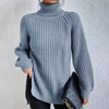 Turtleneck Pullover Sweater With Split Design | Fashionable Solid Color Long Sleeve Tops for Women