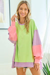 First Love Color Block Long Sleeve Slit Sweatshirt