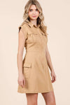 Mittoshop Cargo Pocket Half Button Mini Dress