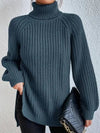 Turtleneck Pullover Sweater With Split Design | Fashionable Solid Color Long Sleeve Tops for Women