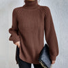 Turtleneck Pullover Sweater With Split Design | Fashionable Solid Color Long Sleeve Tops for Women