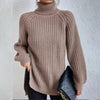 Turtleneck Pullover Sweater With Split Design | Fashionable Solid Color Long Sleeve Tops for Women