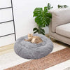 Pet Dog Cat Calming Bed Warm Soft Plush Round Light Gray