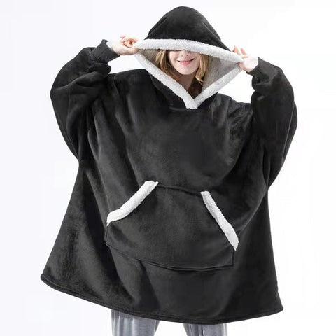 Lazy Hooded Fleece Pajamas TV Blanket Outdoor Cold-proof Nightgown Couple Cold-proof Fleece White Edge