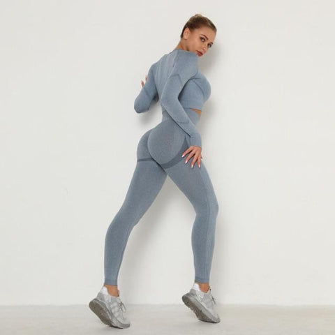 Skinny Tracksuit Breathable Bra Long Sleeve Top Seamless Outfits High Waist Push Up Leggings