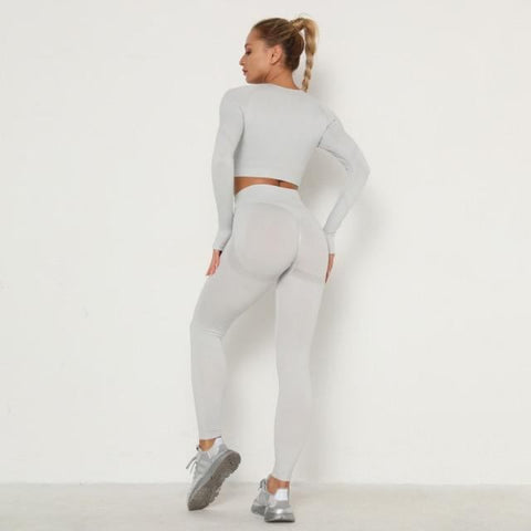 Skinny Tracksuit Breathable Bra Long Sleeve Top Seamless Outfits High Waist Push Up Leggings