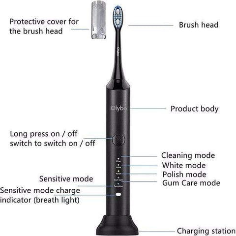 Sonic Toothbrushes for Adults with 6 Replacement Brush Heads and Travel Case